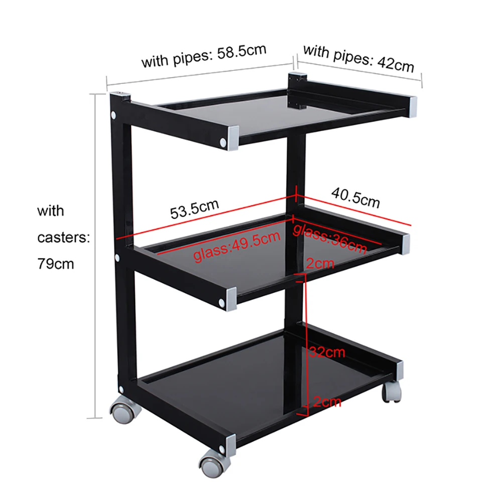 3 Слои Красота тележка для лица салон стол Стекло Топ черный домашний to Cart подвижный стеллаж Органайзер инструмент тележка подшипник 50 кг