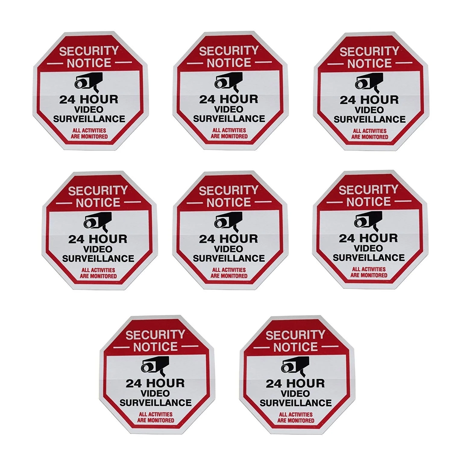 

1Lots 8 Red Octagon-Shaped Video Surveillance System Security Door & Window Stickers 3 X 3 Inch Vinyl Decals