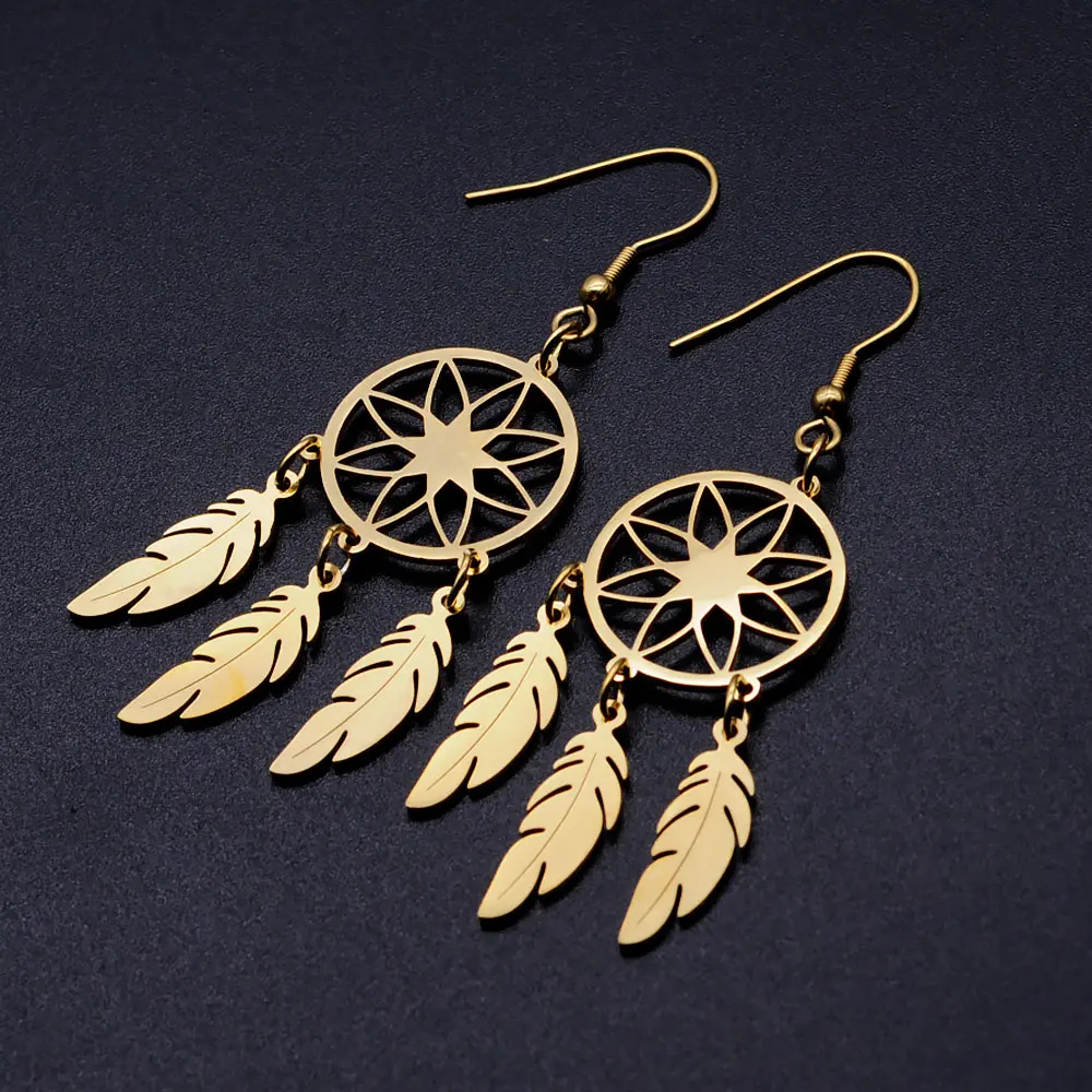 316 Stainless Steel Boho Lotus Dream Catcher Earring For Women Fashion Bohemia Jewelry lotus earrings