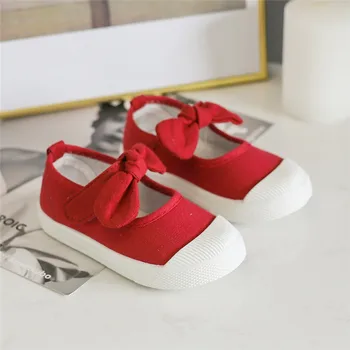 Girls Fashion Hook & Look Canvas Sneakers Children Shoes For Kids Flats Heels Casual Loafer Bow-knot Shoes For Sports