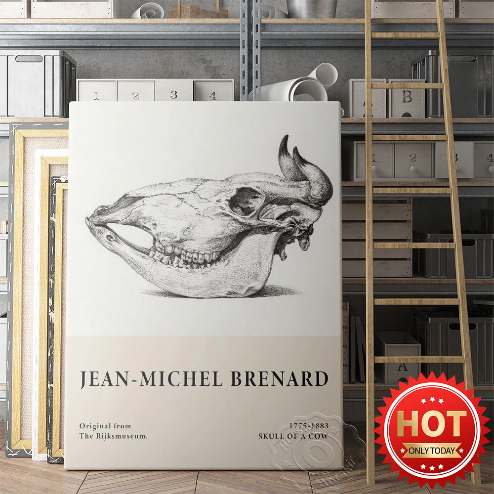 

Jean Michel Bernard Exhibition Poster, Jean Bernard Skull Of A Cow Wall Picture, Retro Cow Head Bone Wall Art, Animal Art Prints