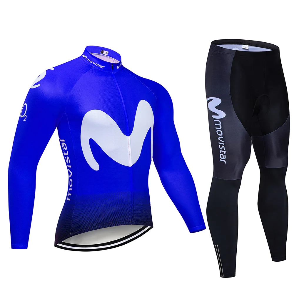 Movistar Team long sleeve Cycling jersey Set bib pants ropa ciclismo bike clothes MTB bike jersey Uniform Men clothes - Цвет: Long Cycling set