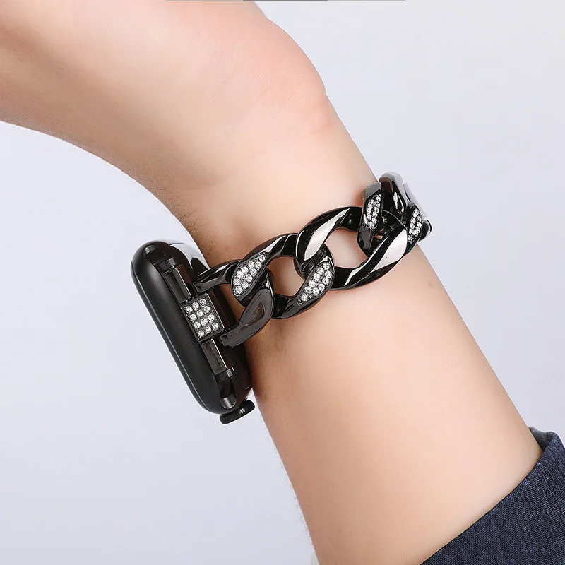Metal Diamond Bracelet Chain Smart Watch Strap Stainless Steel Bracelet for Watch 1/2/3/4/5/6