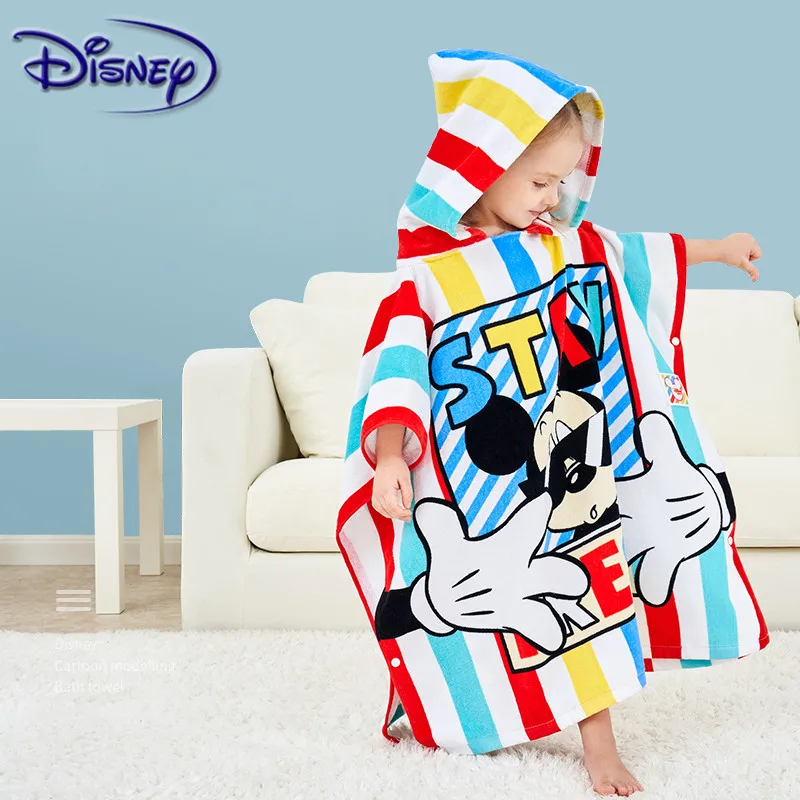 Disney Микки хлопок банное полотенце с капюшоном Пряжка плащ детское хлопковое