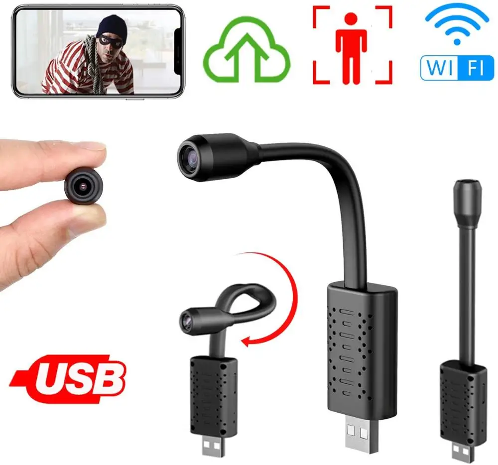 

Mini Camera,Spy WiFi USB Camera,Rettru Portable USB IP HD Nanny Camera with AI Human Motion Detection,Cloud Storage