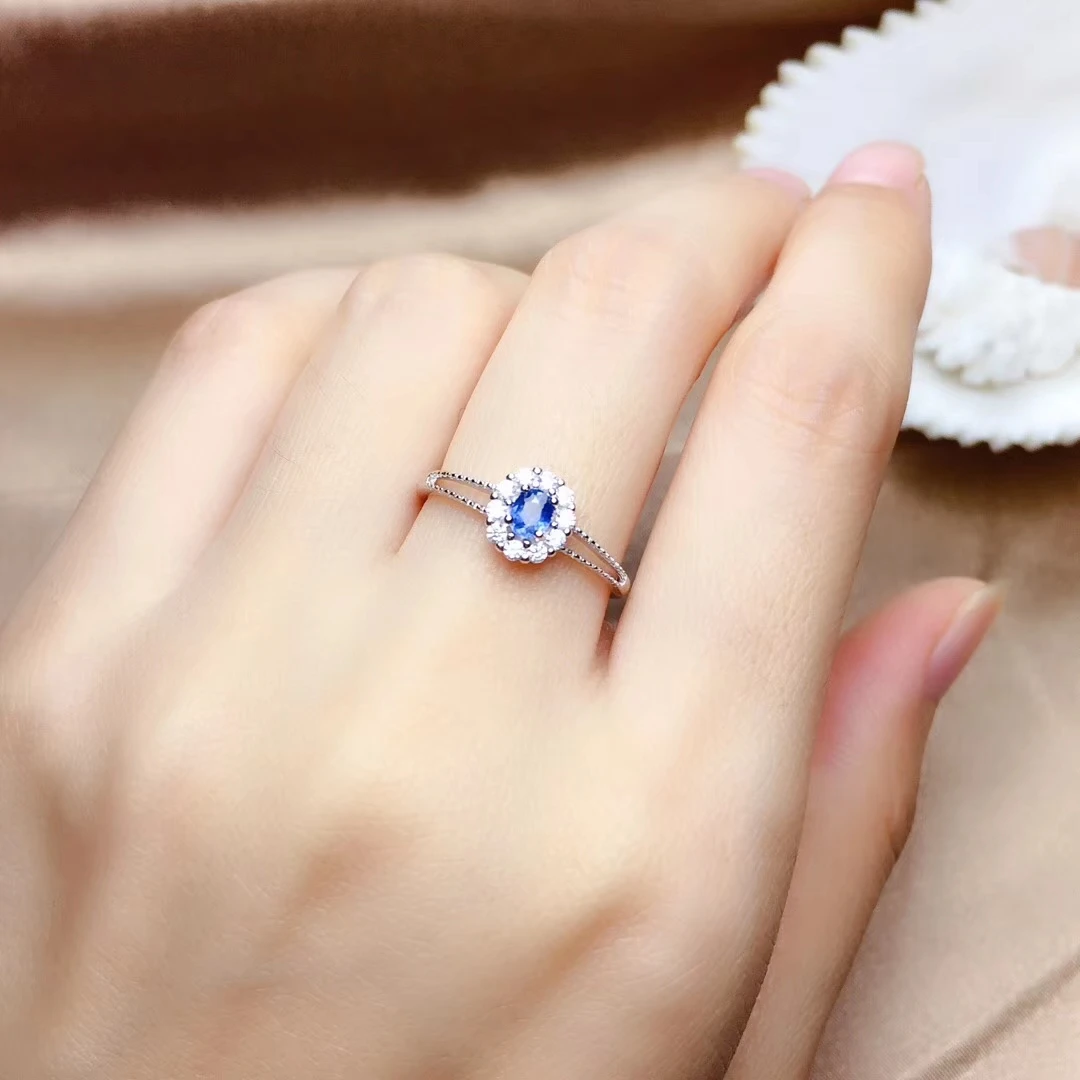 women ring red blue green color ruby sapphire emerald gem ring 925 silver certified natural gem girl birthday party gift date - Цвет камня: sapphire