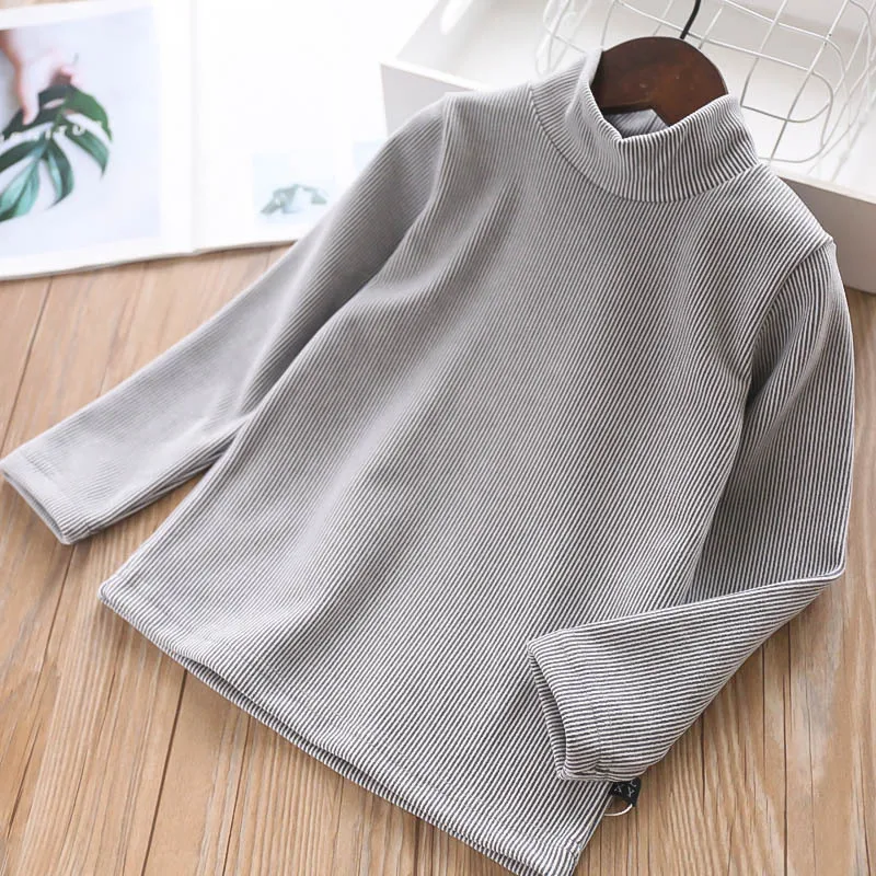 Осенняя полосатая футболка для девочек; детская одежда; - Color: Dark Gray