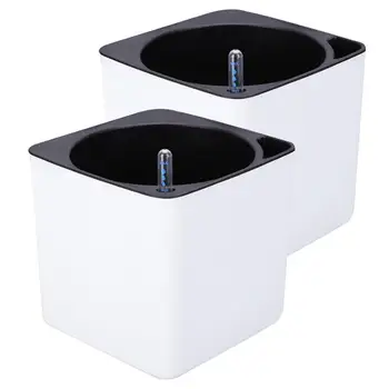 

4 Pcs in 1 Set Plastic Lazy Flower Pot Double Layer Square Tray Box Planter Self Watering Flowerpot Large Capacity Water Plantin