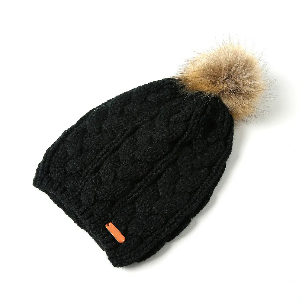 Шапки унисекс Skullies, осенние и зимние шапки из меха енота, вязаные шапки с большим ворсом, Повседневные шапки с помпоном для мужчин и женщин, теплые шапки для улицы