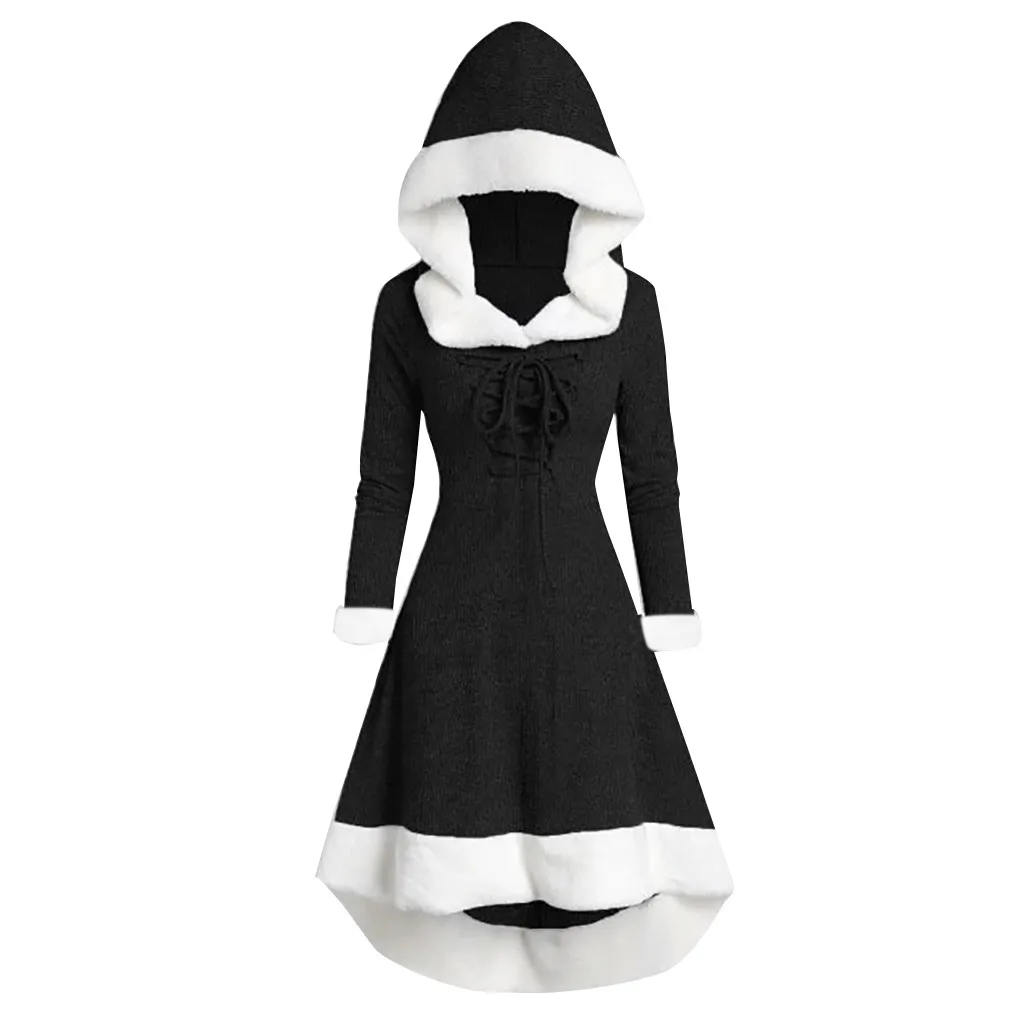 Лоскутное винтажное платье с капюшоном, зимние платья, женские вечерние платья, модное платье с длинным рукавом, Дамское элегантное платье, облегающее платье - Цвет: Черный