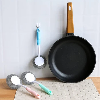 

Hanging Strong Cleaning Tools High Quality Long Handle Utility Plastic Steel Ball Brush Cleaning Brush For Kitchen