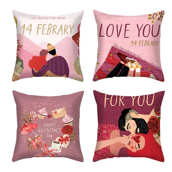 

4 Pcs Cushion Cover Valentine's Day Decorative Throw Pillows Case Creative Home Decoration for Sofa Car Seat