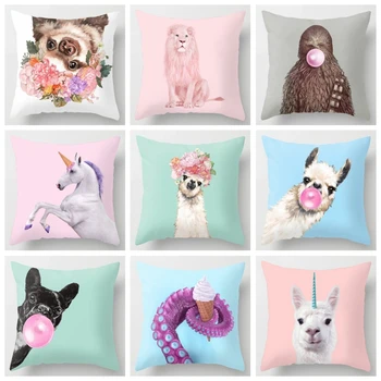 

Cartoon Animal Unicorn Decorative Throw Pillows Case Cushion Cover Home Decor Giraffe Sofa Car Waist 45x45cm Llama Alpaca Party