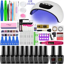 45 Вт Набор для нейл-арта УФ светодиодный сушилка для лампы гель-маникюр набор Soakable маникюрный набор прочный Комплект гель-лака инструменты для нейл-арта