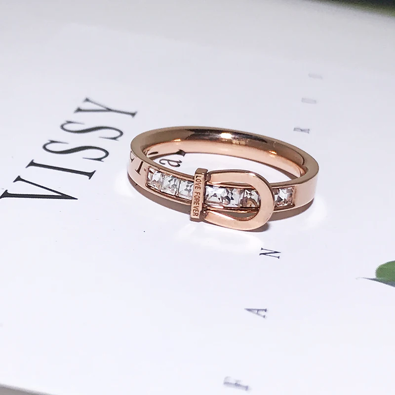 rose gold YUN RUO Pave Циркон Кристалл пряжки для ремня Кольцо Розового золотистого цвета женский подарок Мода титановая сталь ювелирные изделия никогда не выцветает Прямая поставка - Цвет основного камня: rose gold