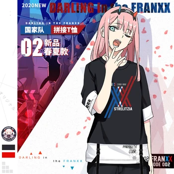 

Summer Anime DARLING in the FRANXX 02 Zero Two Cosplay Fashion Patchwork Short sleeve T-shirt Tee Men Women Student Casual Tops