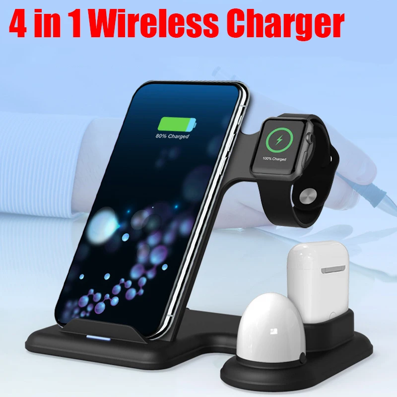 

4 in 1 Qi Wireless Charger Stand For iPhone 11 Pro XS Max Airpods Apple Watch 4 3 2 1 Fast Wireless Charging For Samsung S10 S9