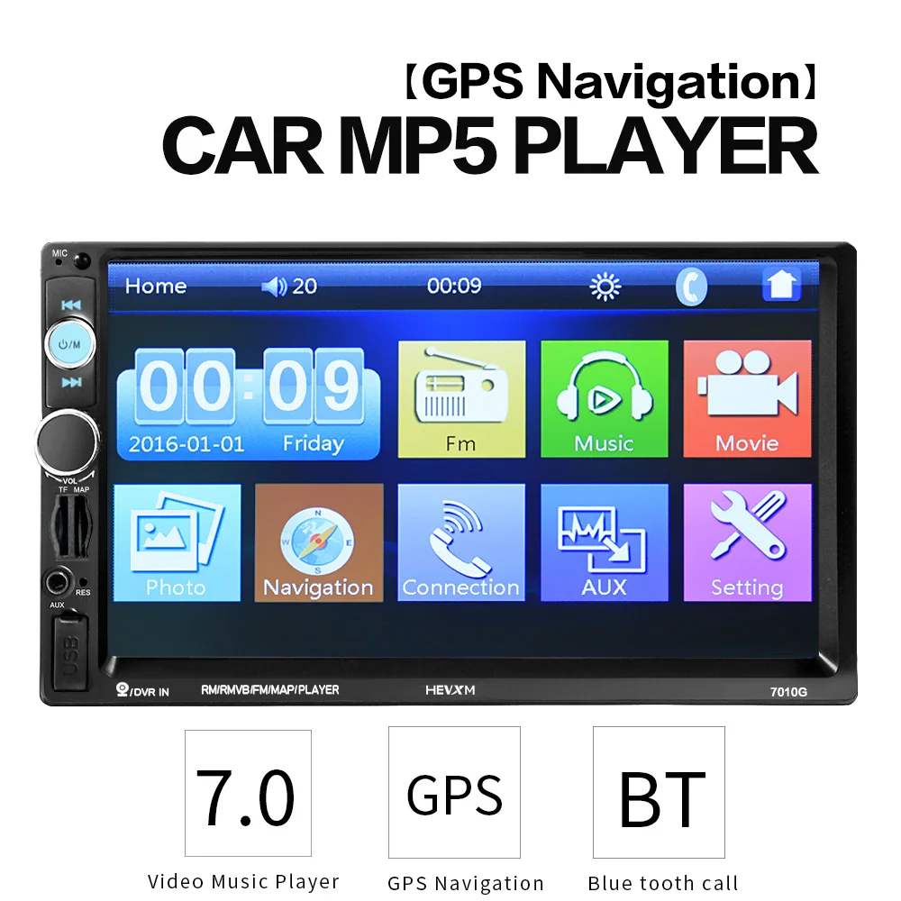 

For 7010G 2 Din Car Radio GPS Navigation Autoradio Bluetooth AUX USB MP3 Stereo Audio FM 2din Multimedia Player Camera