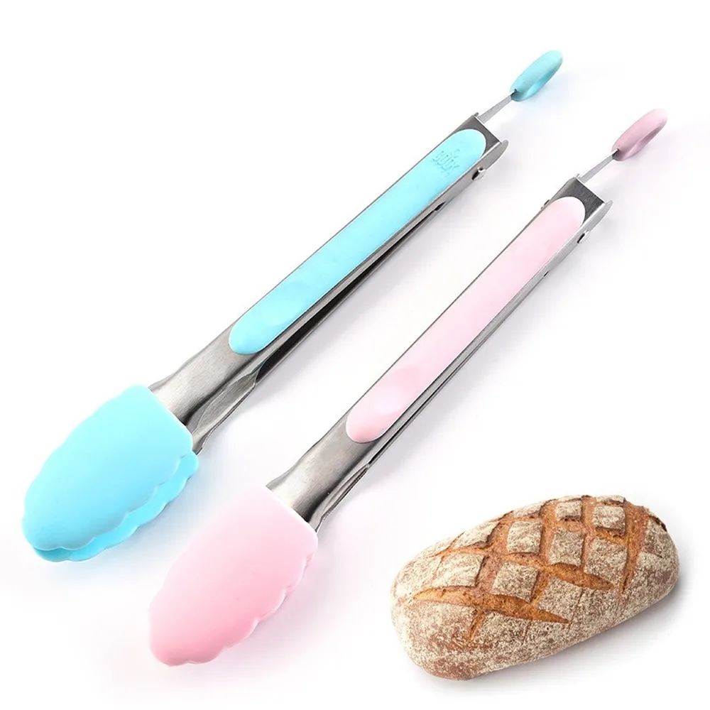 9 Inch Kitchen Tong Silicone Non Stick Stainless Steel BBQ Salad