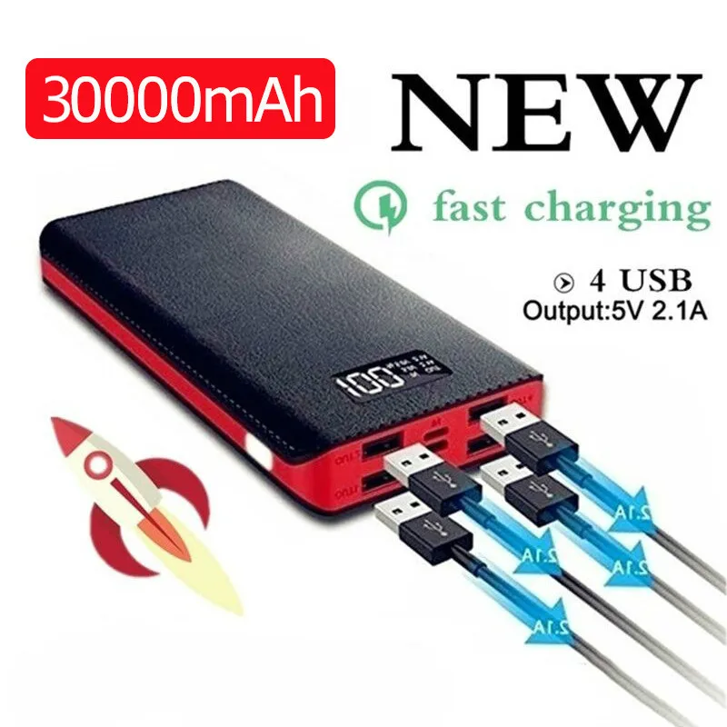 30000 мА/ч 4 USB Портативный Мощность банк Порты внешний Батарея ЖК дисплей Дисплей