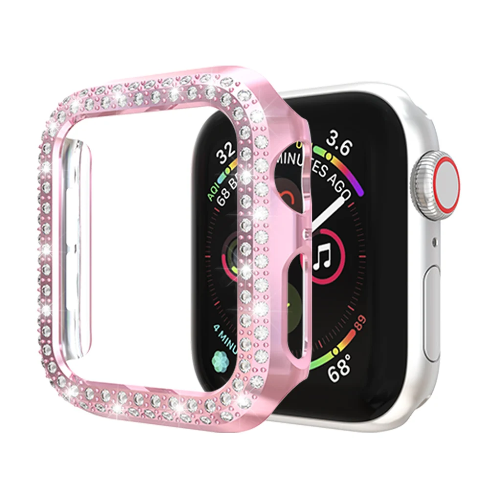 6D Стразы с блестками чехол для Apple Watch Series 5 4 3 2 1 Жесткий ПК Бампер рамка Полное