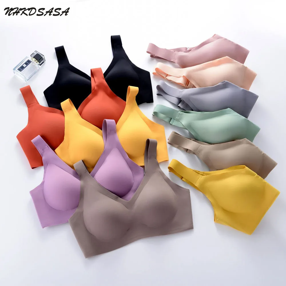 

NHKDSASA Women's Support Wire Free Bra Comfort Sexy Push Up Bra Minimizer Candy Color One Piece Seamless Full Coverage Bralette