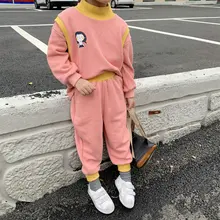 Осенне-зимние модные комплекты одежды с контрастными нитями для девочек с героями мультфильмов; спортивные костюмы с флисовой подкладкой для детей 2-6 лет