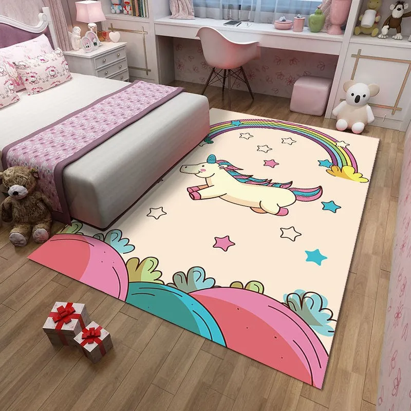 3D ковер с рисунком единорога из мультфильма для детской спальни, коврики для игр, декоративные ковры для детской комнаты, Детский Рождественский подарок, мягкие коврики для малышей