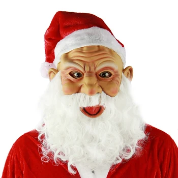 

Christmas Santa Claus Mask White Beard And Wig Curly Long Synthetic Hair Adult Christmas Cosplay Role Play Costume Xmas Gift &
