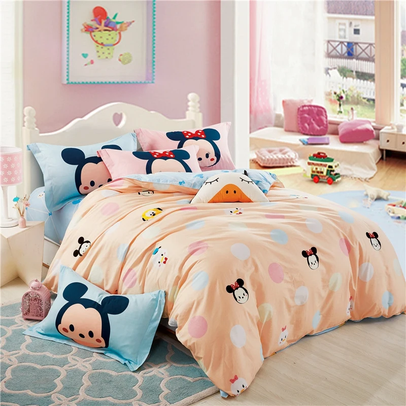 Peach Disney молодых Микки и Минни Маус Мышь персик постельного белья Украшения в спальню хлопок пододеяльник Flatsheet 3/4 шт - Цвет: Peach