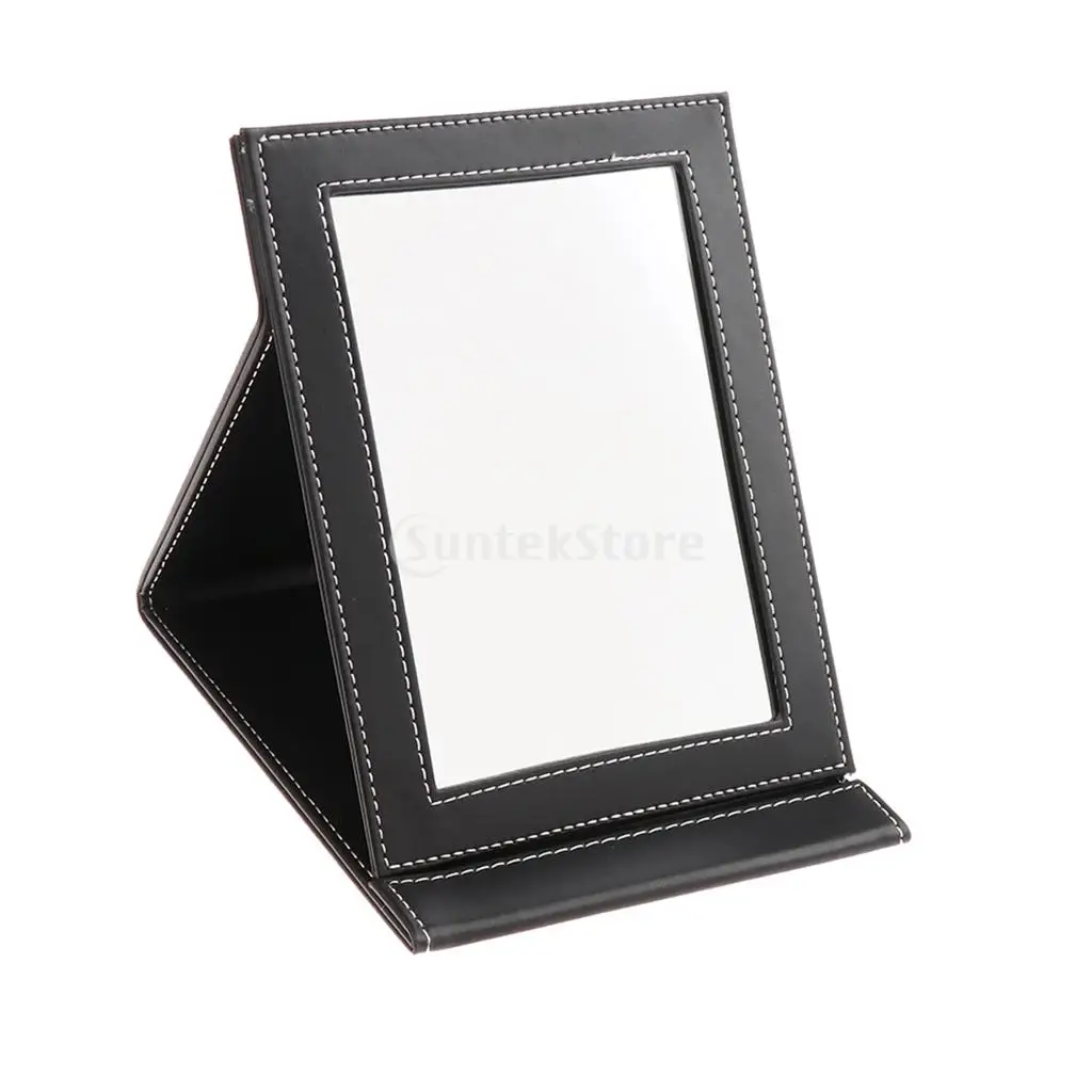 Folding Travel Mirror Leather Resistant Dirty Table Top /Stand Makeup Mirror