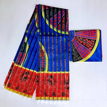 

2019 Gahna Style satin silk fabric with organza ribbon African wax design african wax prints for party 4+2yards 30