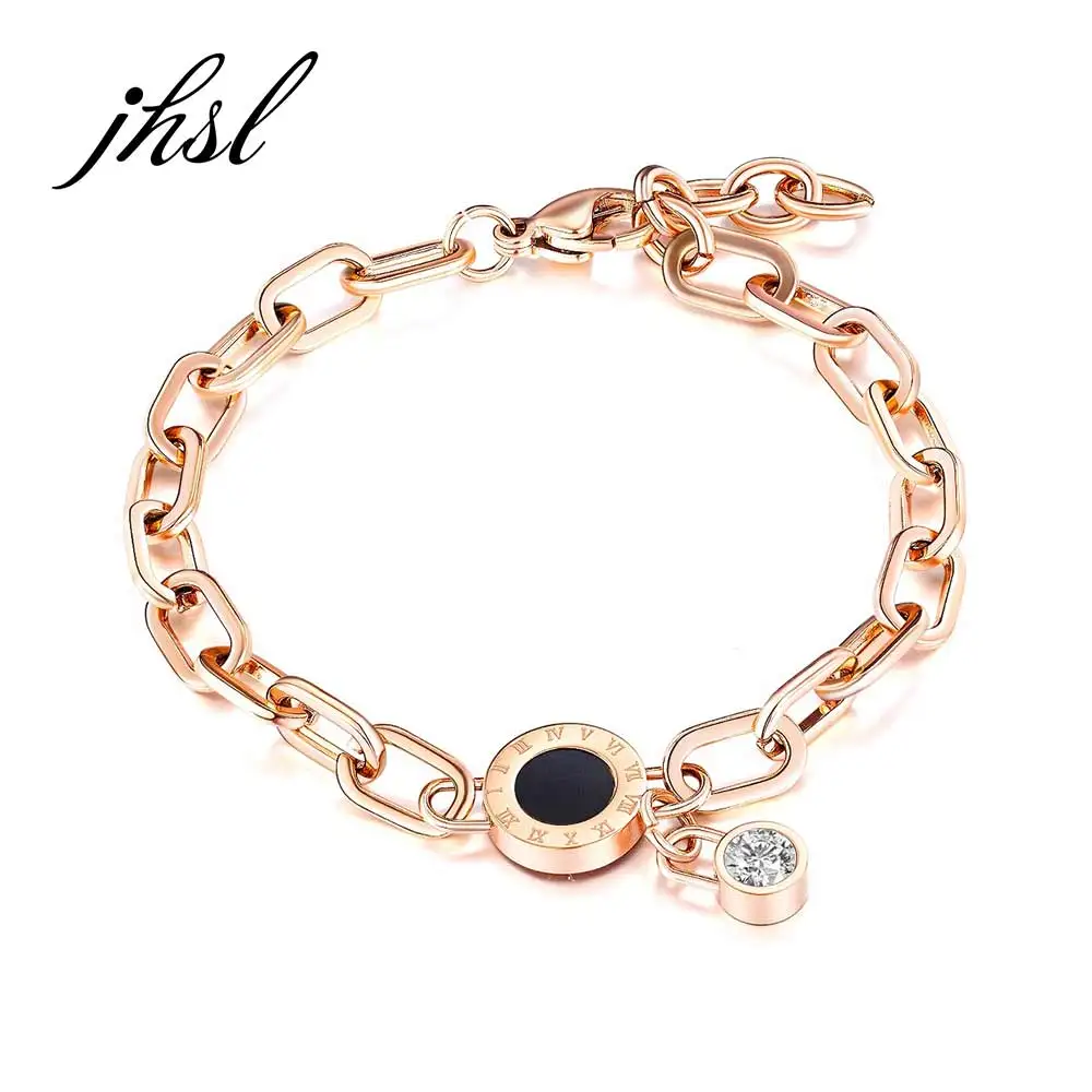 

JHSL Women Bracelets with Roman Numerals Charm Silver Rose Gold Color Stainless Steel Female Bangles Fashion Jewelry