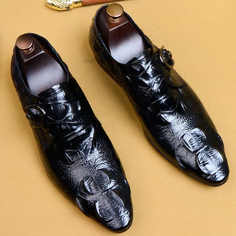 

New Handmade Italian Style Formal Dress Shoes Business Wedding Genuine Leather Double Monk Strap Footwear For Men Crocodile Shoe