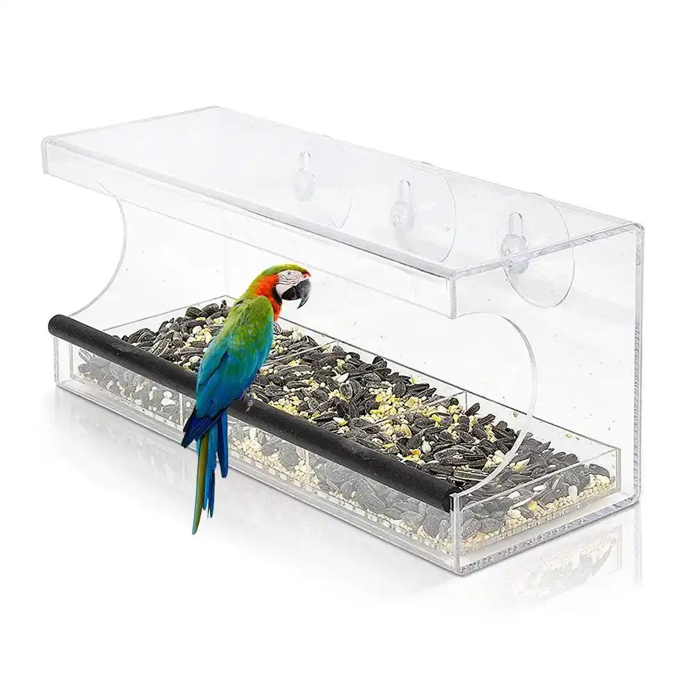Acrylic Automatic Bird Seed Feeder Transparent Wall Mounted Pet