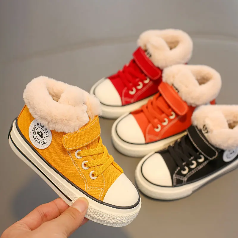Детская Хлопковая обувь; обувь для мальчиков; бархатная утепленная парусиновая обувь для девочек; зимняя обувь; ботинки для малышей; Новинка года; сезон зима