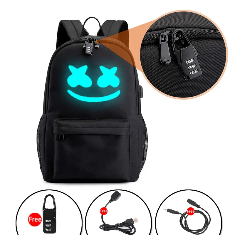 CG5222 Светящийся DJ Marshmallow студенческий для подростка студенческий рюкзак USB зарядка ноутбук противоугонные школьные сумки брезентовый Рюкзак - Цвет: CG5222