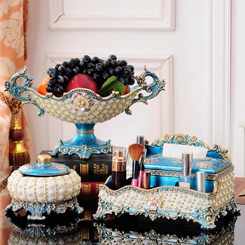 

European towel box 3pcs set high grade paper box for living room tea table decoration set of American luxury home Fruit plate