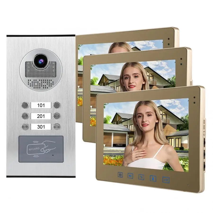 

10in Video Door Phone 3 Monitors Night Intercom Doorbell Home Access System 100-240V EU Plug/US Plug/UK Plug/AU Plug