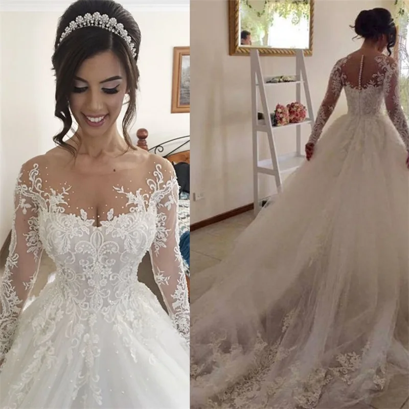 Embroidery Beading Luxury Wedding Dress Plus Size Robe De Mari�e 2020 Lace Bridal Gowns Vestido De Noiva A-Line Bride Dresses