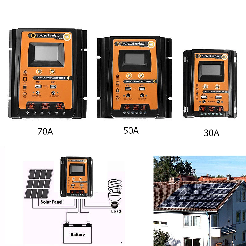 Контроллер Заряда MPPT PWM 12V 24V 30A регулятор заряда батареи Солнечная панель двойной USB ЖК-дисплей