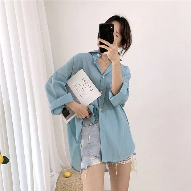 Work Shirt Women Loose Fit Solid Color Wear For Every Occasion Korean Wild Long-Sleeved Shirt Oversize Casual Office Lady Shirt