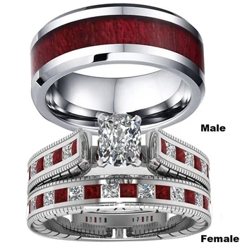 

Hot selling European and American luxury red zircon inlaid ring couple ring manufacturers direct sales