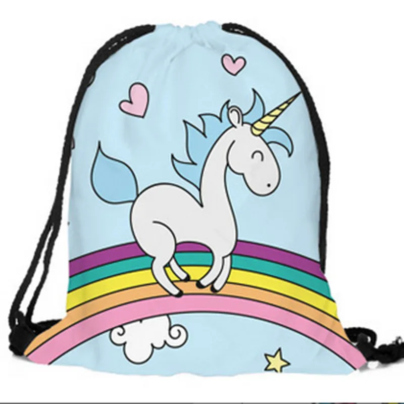 Единорог Карманный шнурок рюкзак для очаровательной 3D цифровой печати студентов