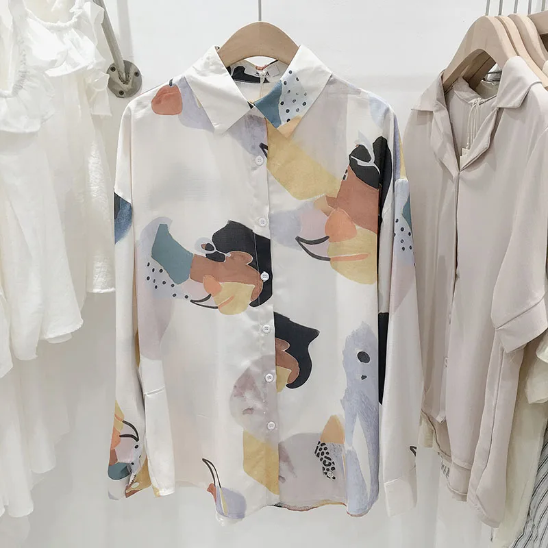 

Mooirue Chiffon Blouse Women Vintage Printed Harajuku Loose Casual Streetwear Korean Style Long Sleeve Feminina Tops Cardigan