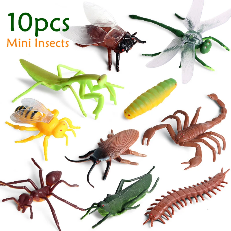 

10pcs Mini Simulation Insects Model Dragonfly Ant Bee Scorpion Centipede Cicada Grasshopper Education Toys Kids Gift