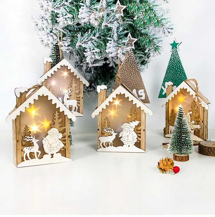 Рождественский деревянный дом Санта-Клауса, светильник, Рождественский Декор для дома, Рождественская елка, подвеска, Рождественский, подарок на год