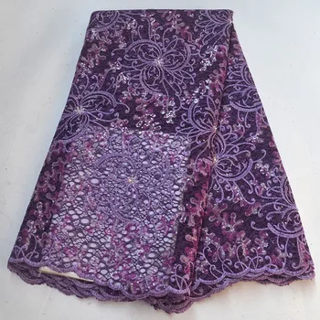 

New African Latest Design Lace Fabric 5 Yards/pcs High Quality French Lace With Sequins fabric For Party Dress 04