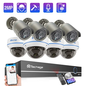 

Techage 1080P 8CH POE NVR Camera Security System Bullet+Dome Cameras outdoor indoor CCTV Video Serveillance Kit Audio record P2P