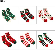 Женские теплые коралловый бархат Главная носки-тапочки Рождество мультфильм вышивка чулочно-носочные изделия